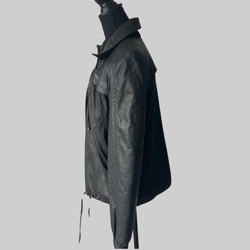 Bigardini Ruched Ruffles Leather Jacket - Picture 2 of 14